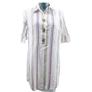 Luxology Striped Short Sleeve Boho Shirtdress Mini Cotton Dress Women's M 3297